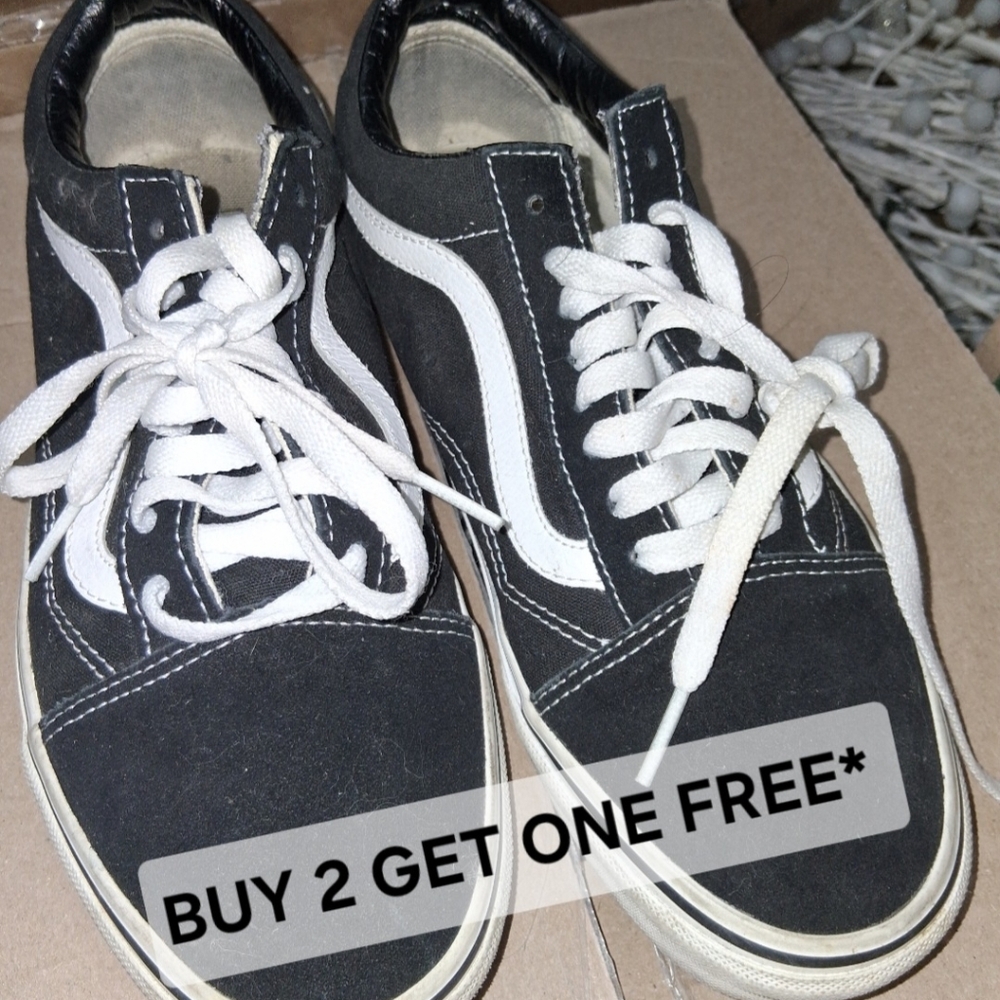 BUY 2 GET ONE FREE* Vans Old Skool Black and White Sneakers Size 7.5m/9w